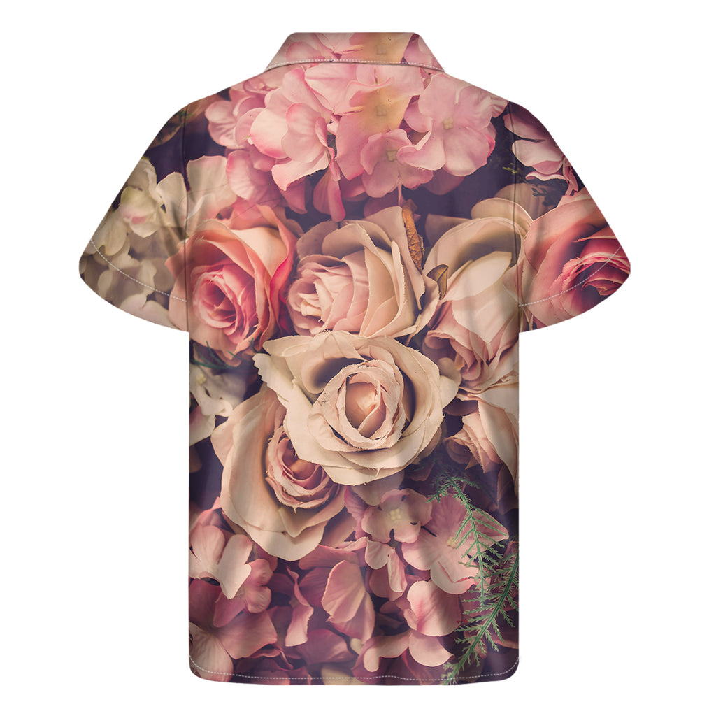 Retro Pink Roses Floral Print Men's Short Sleeve Shirt