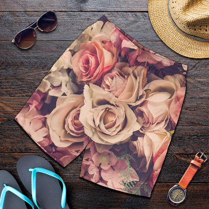 Retro Pink Roses Floral Print Men's Shorts