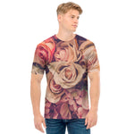 Retro Pink Roses Floral Print Men's T-Shirt