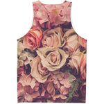 Retro Pink Roses Floral Print Men's Tank Top