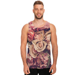 Retro Pink Roses Floral Print Men's Tank Top