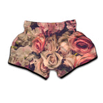 Retro Pink Roses Floral Print Muay Thai Boxing Shorts