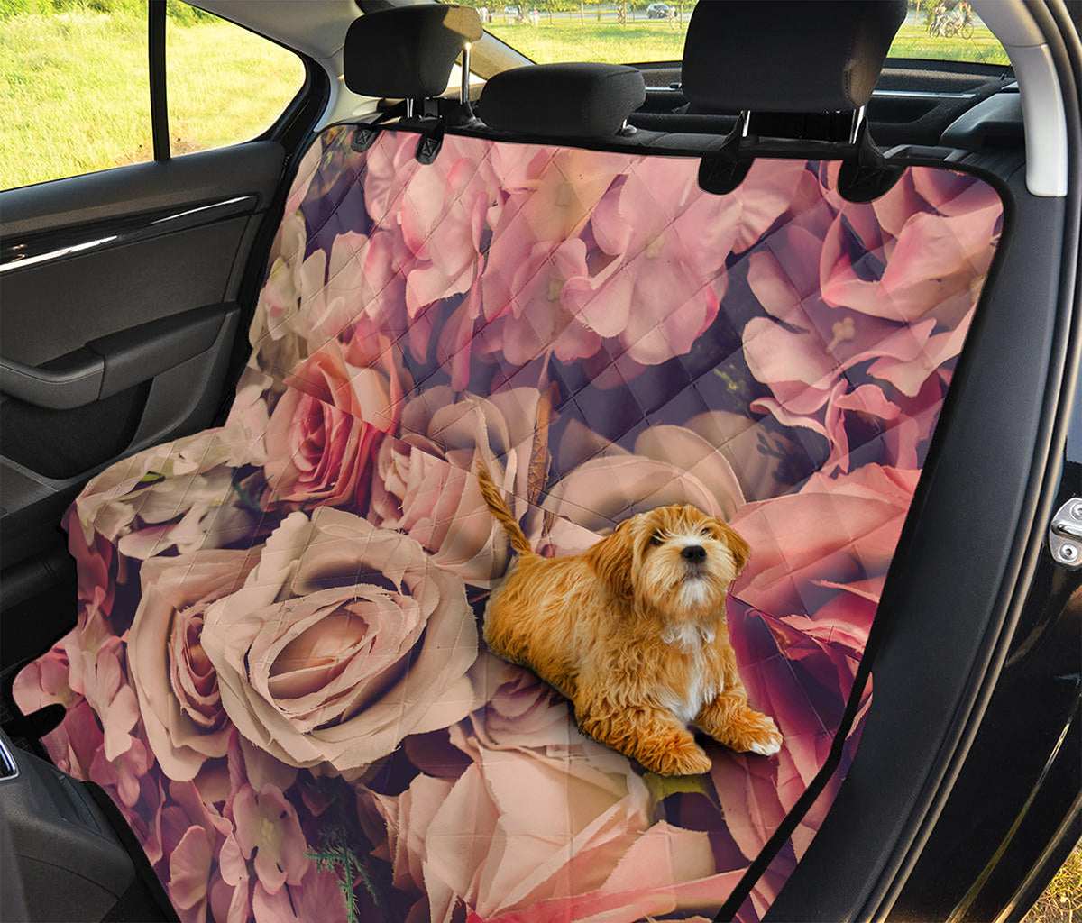 Retro Pink Roses Floral Print Pet Car Back Seat Cover