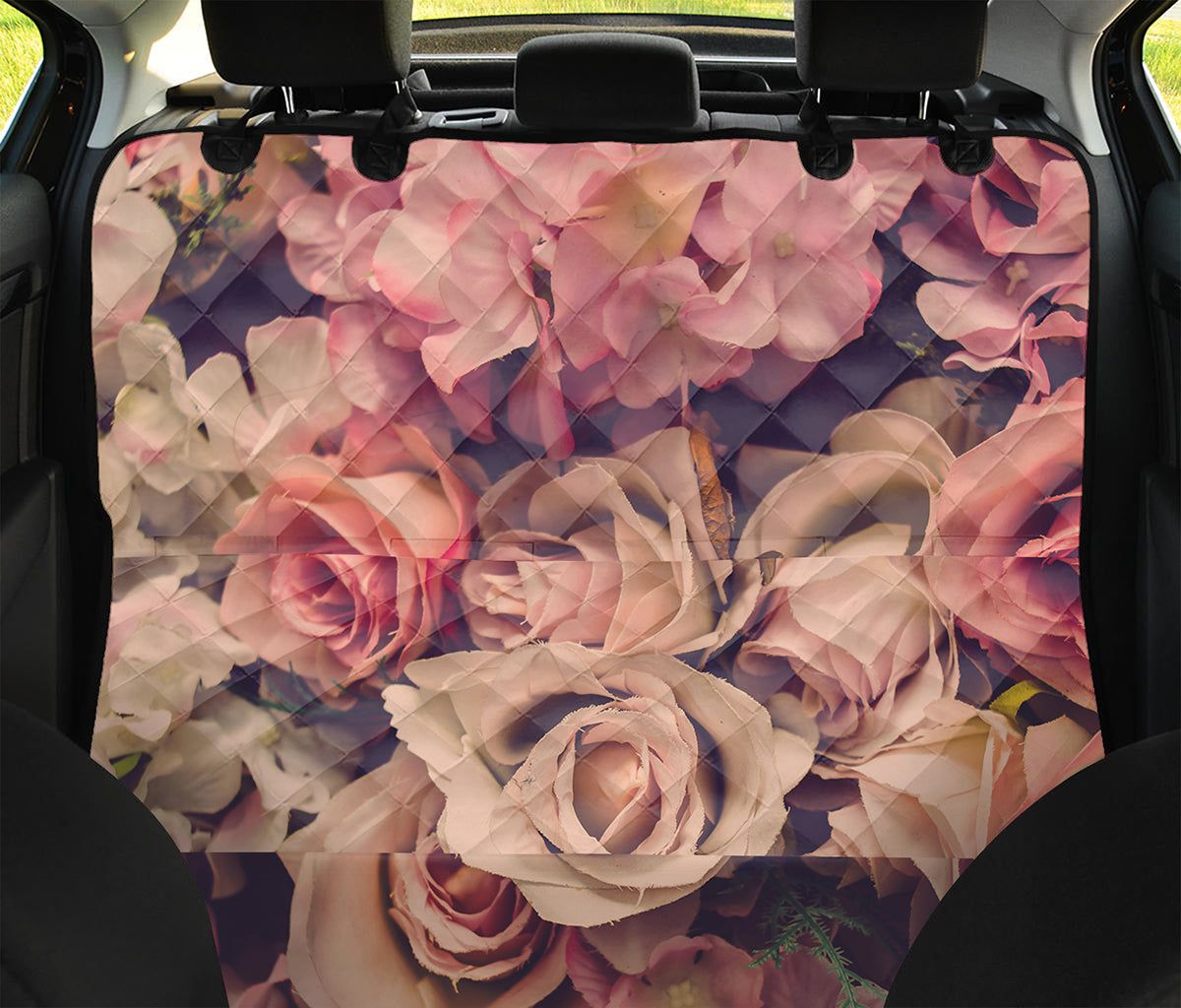Retro Pink Roses Floral Print Pet Car Back Seat Cover