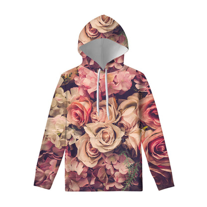 Retro Pink Roses Floral Print Pullover Hoodie