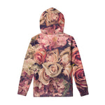 Retro Pink Roses Floral Print Pullover Hoodie