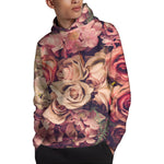 Retro Pink Roses Floral Print Pullover Hoodie