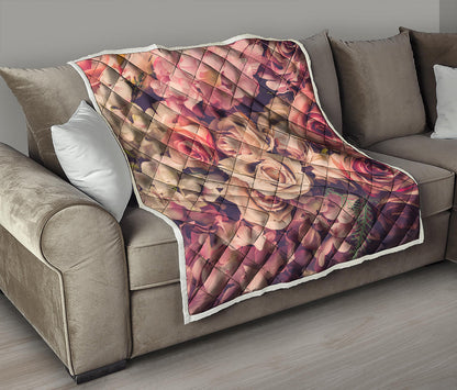 Retro Pink Roses Floral Print Quilt