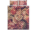 Retro Pink Roses Floral Print Quilt Bed Set