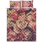 Retro Pink Roses Floral Print Quilt Bed Set