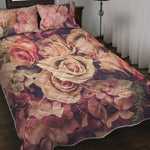 Retro Pink Roses Floral Print Quilt Bed Set
