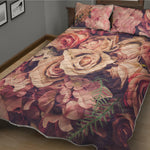 Retro Pink Roses Floral Print Quilt Bed Set