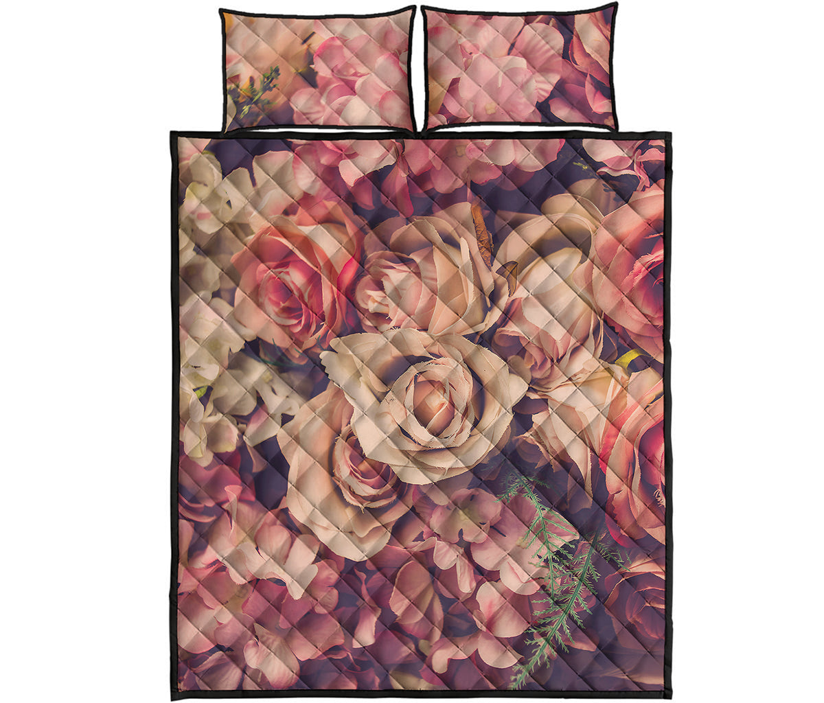 Retro Pink Roses Floral Print Quilt Bed Set