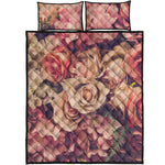 Retro Pink Roses Floral Print Quilt Bed Set