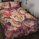 Retro Pink Roses Floral Print Quilt Bed Set