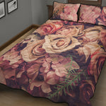 Retro Pink Roses Floral Print Quilt Bed Set