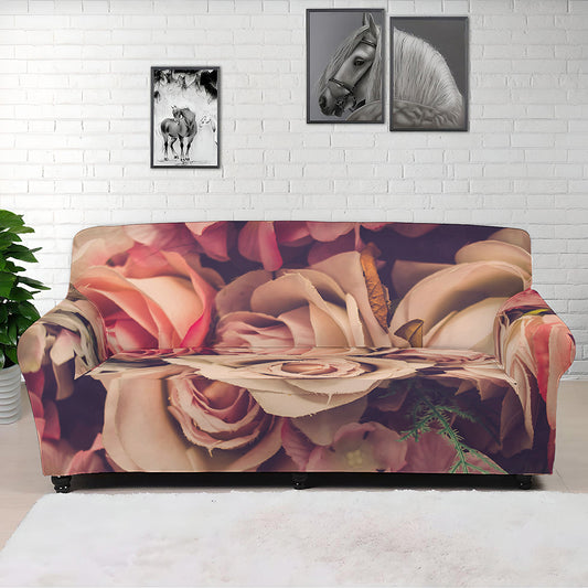 Retro Pink Roses Floral Print Sofa Cover