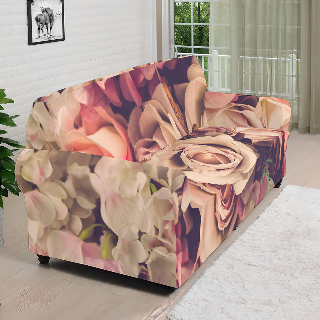 Retro Pink Roses Floral Print Sofa Cover