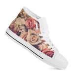 Retro Pink Roses Floral Print White High Top Shoes