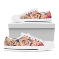 Retro Pink Roses Floral Print White Low Top Sneakers