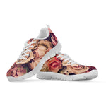 Retro Pink Roses Floral Print White Sneakers