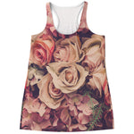 Retro Pink Roses Floral Print Women's Racerback Tank Top