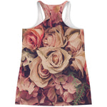 Retro Pink Roses Floral Print Women's Racerback Tank Top