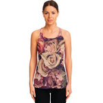 Retro Pink Roses Floral Print Women's Racerback Tank Top