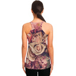 Retro Pink Roses Floral Print Women's Racerback Tank Top