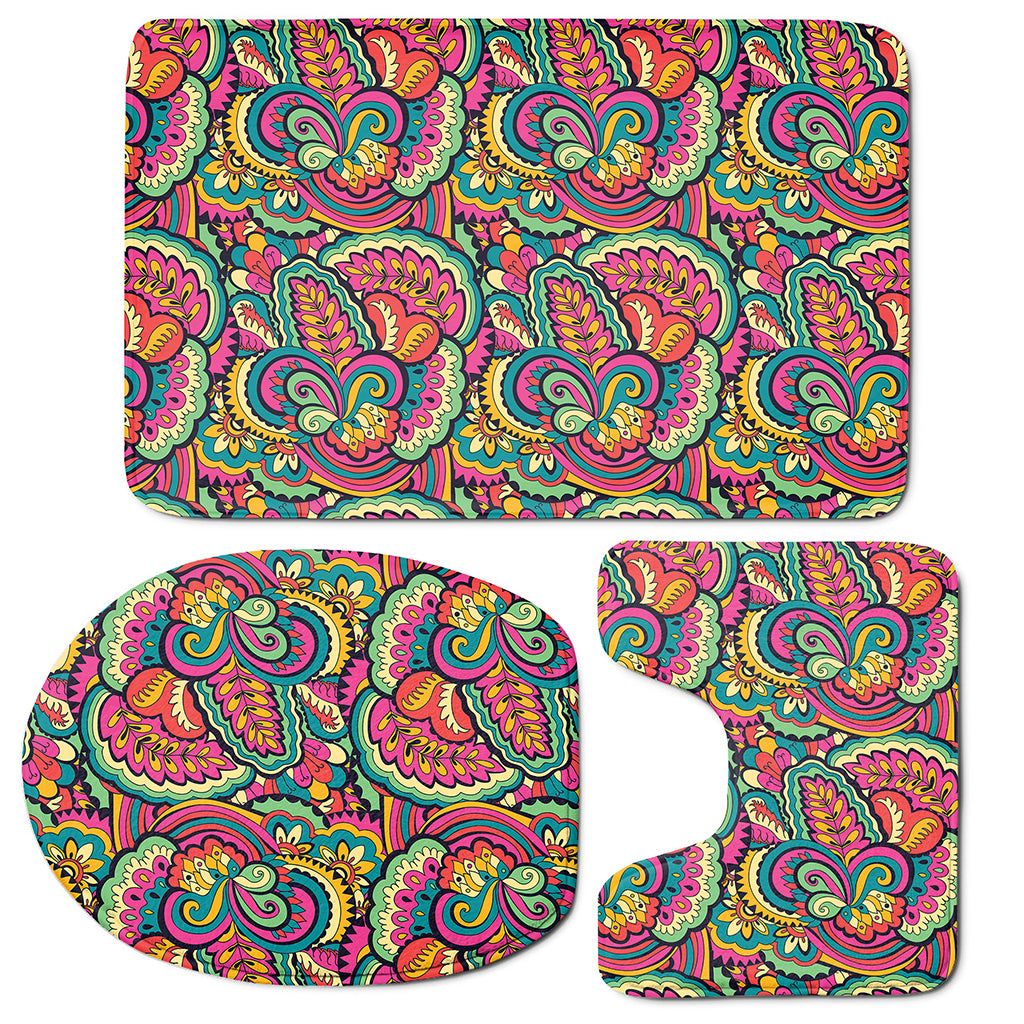 Retro Psychedelic Hippie Pattern Print 3 Piece Bath Mat Set