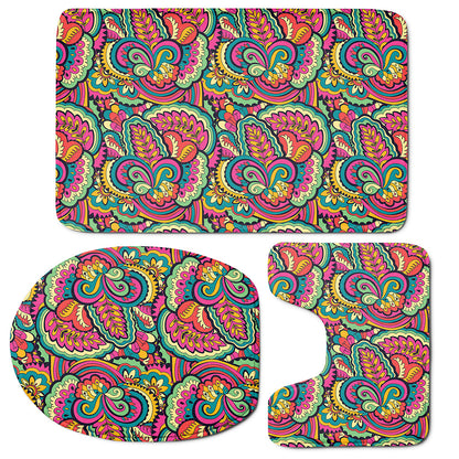 Retro Psychedelic Hippie Pattern Print 3 Piece Bath Mat Set