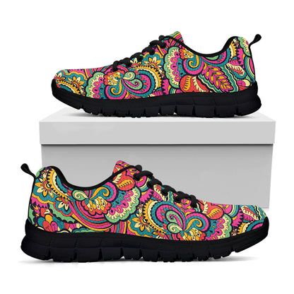 Retro Psychedelic Hippie Pattern Print Black Sneakers