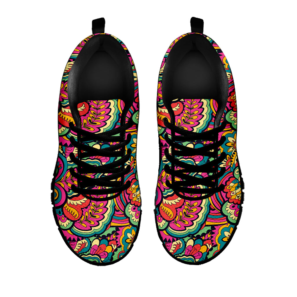 Retro Psychedelic Hippie Pattern Print Black Sneakers