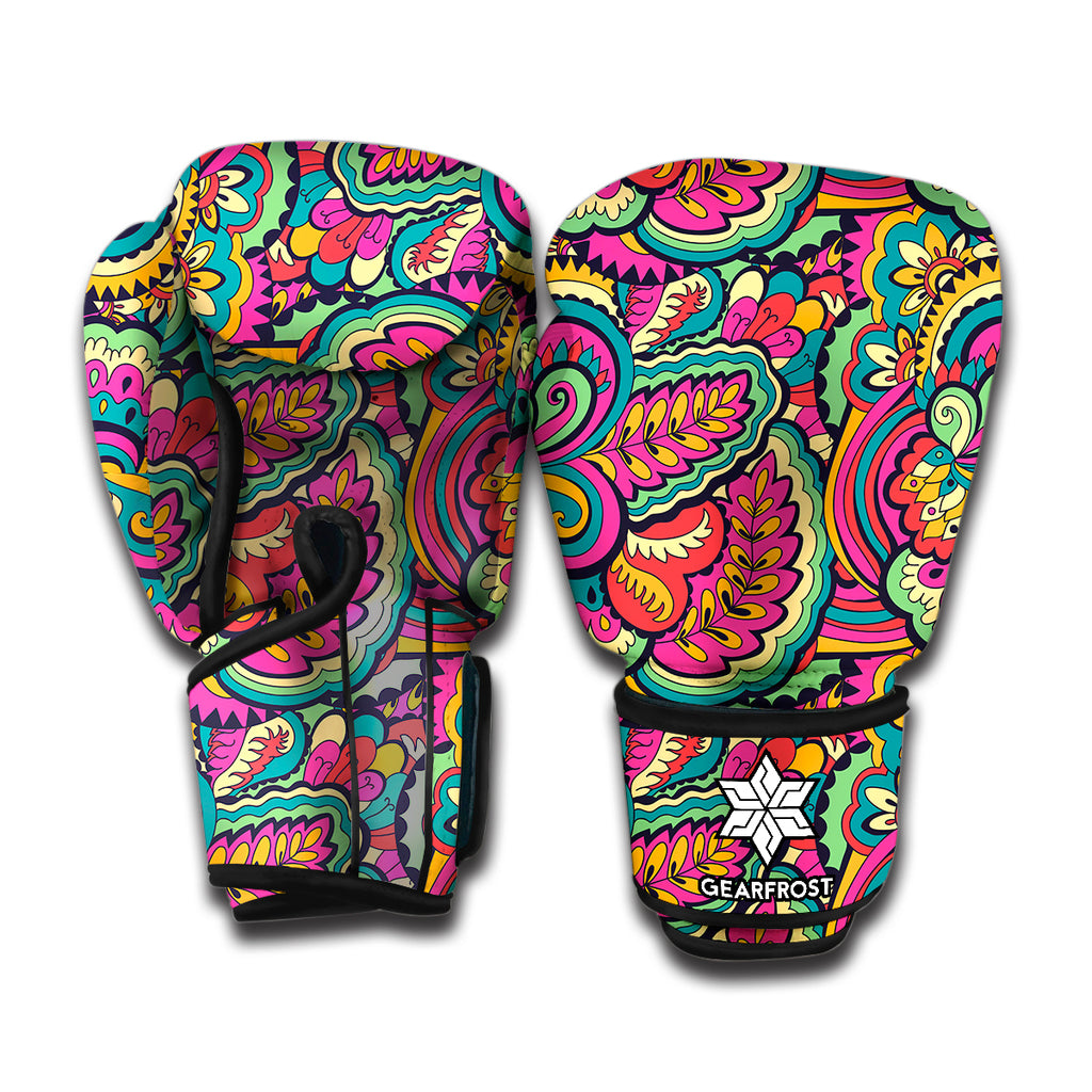 Retro Psychedelic Hippie Pattern Print Boxing Gloves