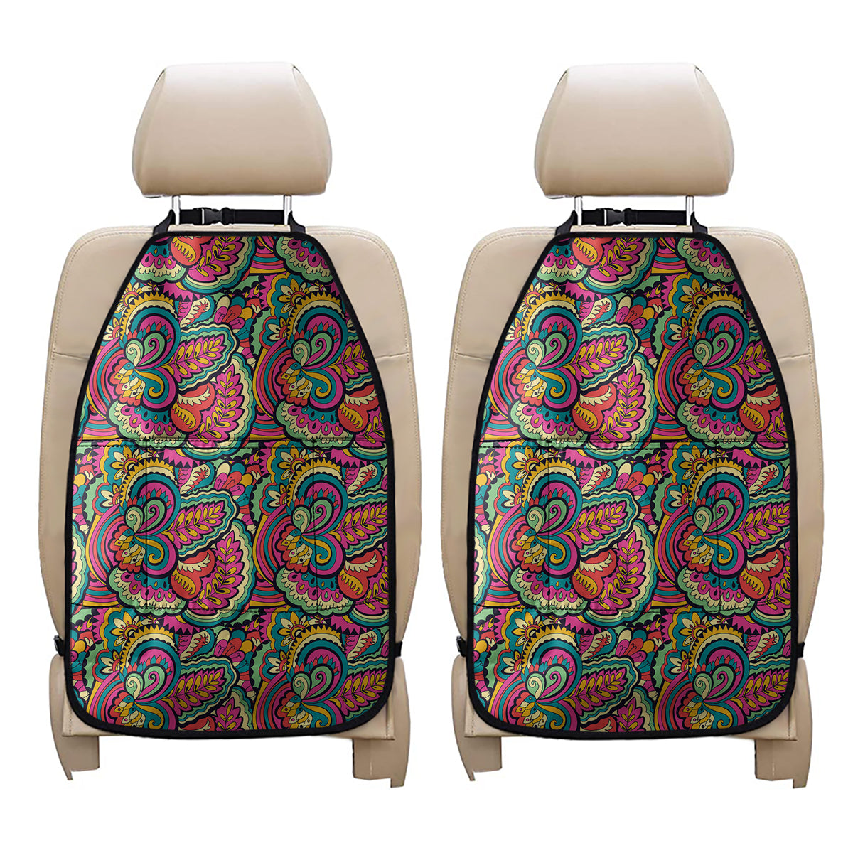 Retro Psychedelic Hippie Pattern Print Car Seat Organizers