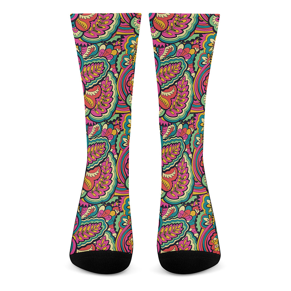 Retro Psychedelic Hippie Pattern Print Crew Socks