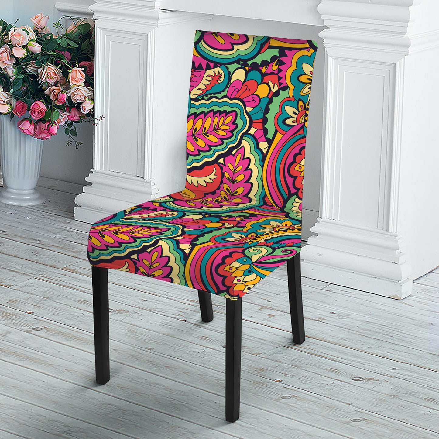 Retro Psychedelic Hippie Pattern Print Dining Chair Slipcover