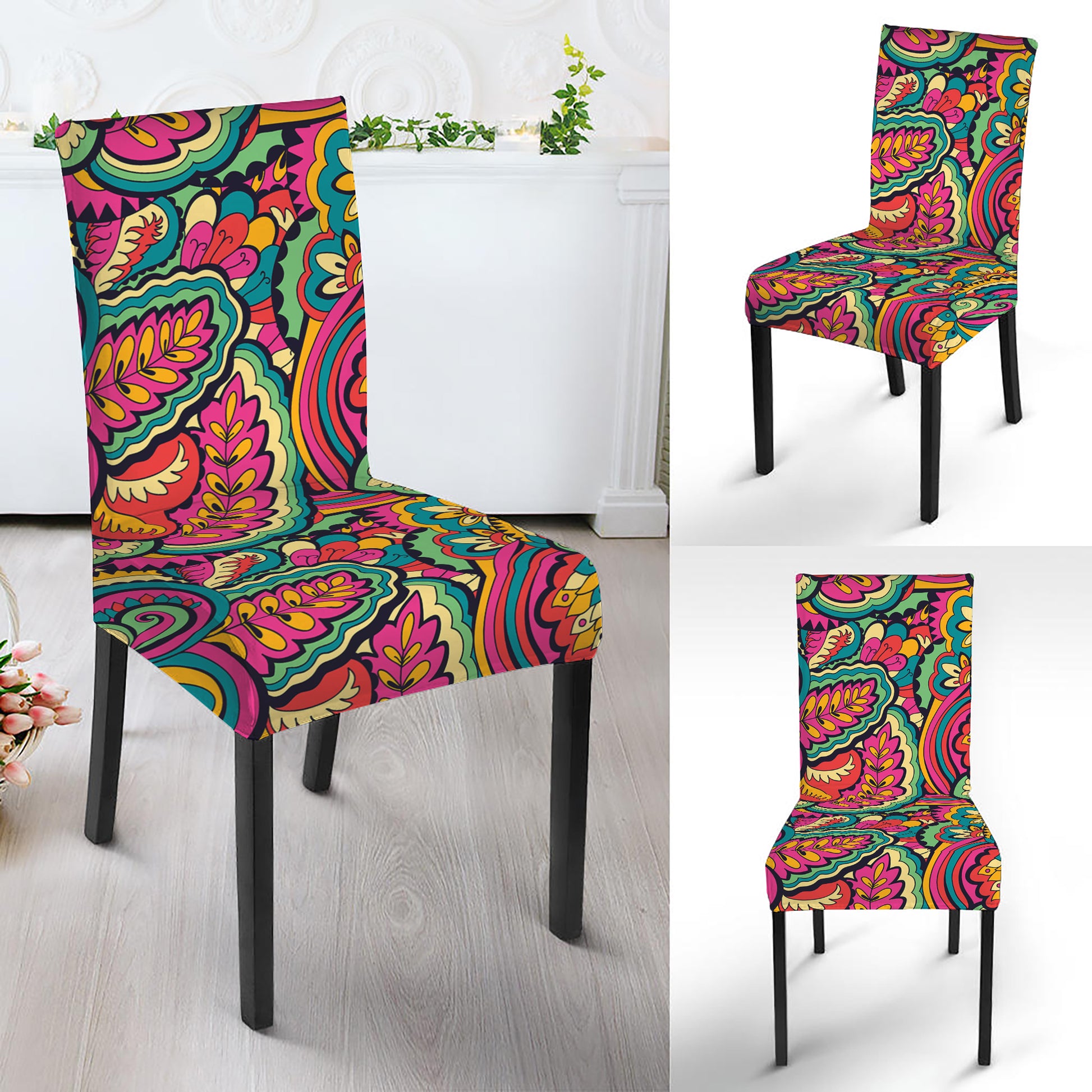 Retro Psychedelic Hippie Pattern Print Dining Chair Slipcover