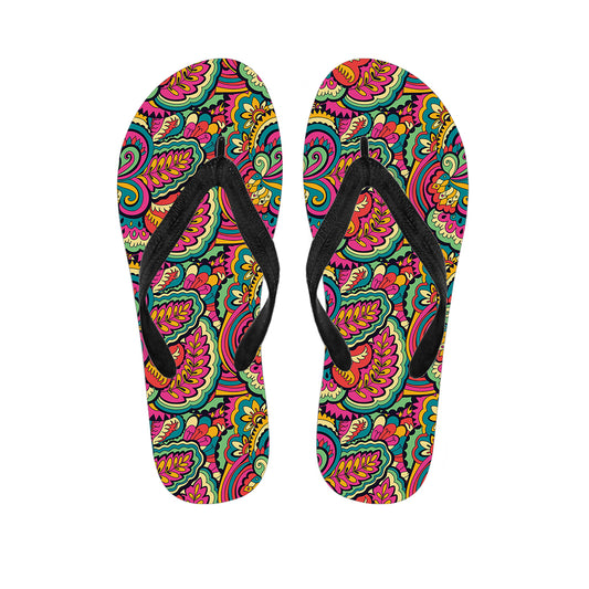 Retro Psychedelic Hippie Pattern Print Flip Flops
