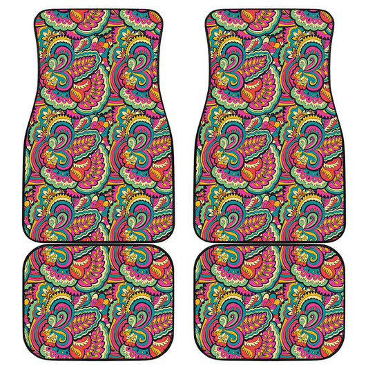 Retro Psychedelic Hippie Pattern Print Front and Back Car Floor Mats