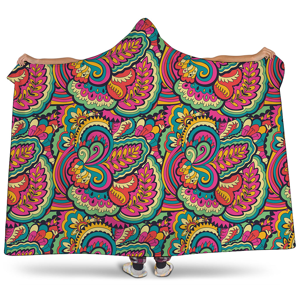 Retro Psychedelic Hippie Pattern Print Hooded Blanket