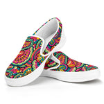 Retro Psychedelic Hippie Pattern Print White Slip On Shoes