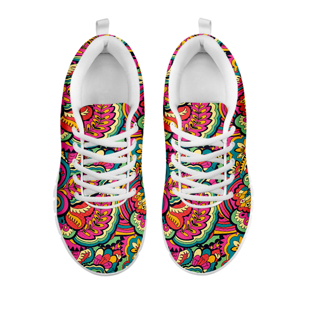 Retro Psychedelic Hippie Pattern Print White Sneakers