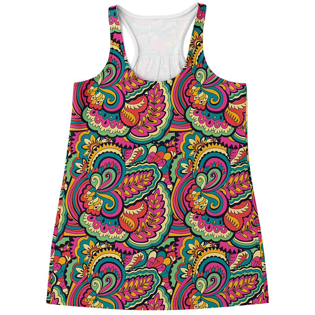 Retro Psychedelic Hippie Pattern Print Women's Racerback Tank Top