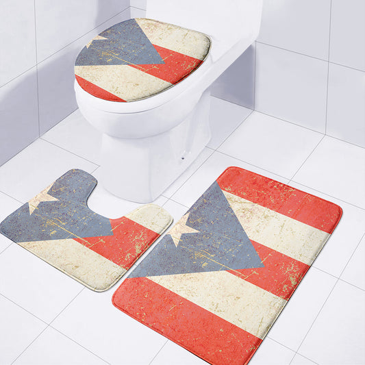 Retro Puerto Rican Flag Print 3 Piece Bath Mat Set