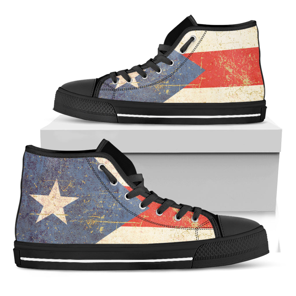 Retro Puerto Rican Flag Print Black High Top Shoes