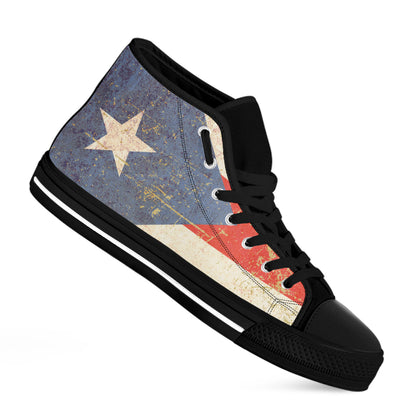 Retro Puerto Rican Flag Print Black High Top Shoes