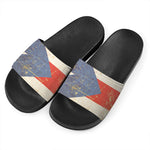 Retro Puerto Rican Flag Print Black Slide Sandals