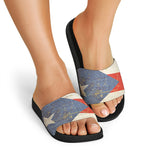 Retro Puerto Rican Flag Print Black Slide Sandals