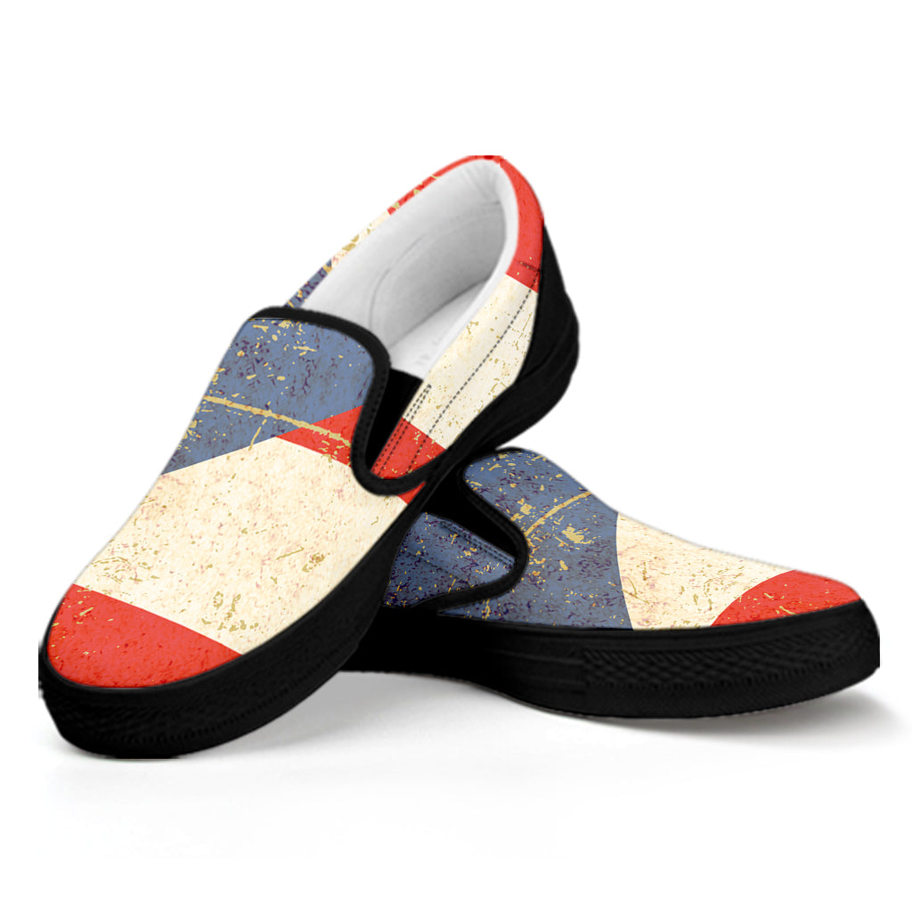 Retro Puerto Rican Flag Print Black Slip On Shoes